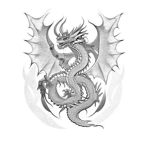 Dragon with flames tattoo design idea