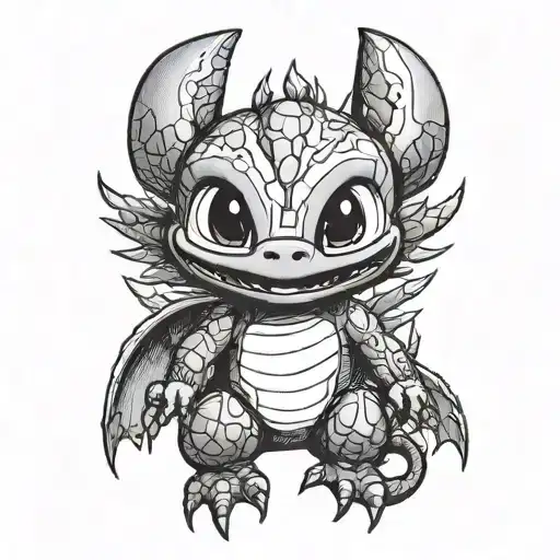 toothless and stitch tattoo design idea