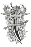 viking sword with 2 dragons tattoo design idea