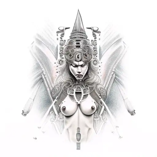 nude goddess warrior  tattoo design idea