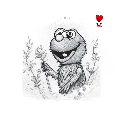 elmo, playing card and pollination flowers tattoo design idea