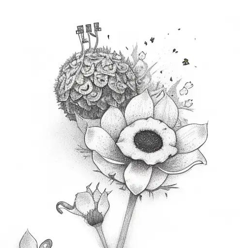 elmo and playing cards and pollination flowers tattoo design idea
