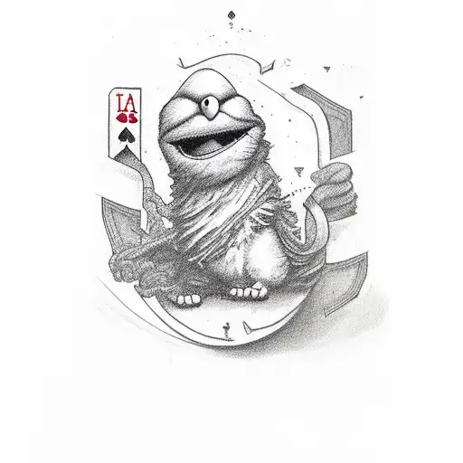 elmo with playing card tattoo design idea