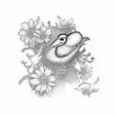 elmo, playing card and pollination flowers tattoo design idea