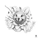 elmo and playing cards and pollination flowers tattoo design idea