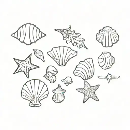 minimal detail sea shells tattoo design idea