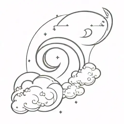 crescent moon in top of raining cloud   tattoo design idea