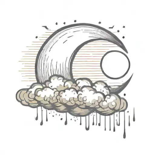crescent moon in top of raining cloud   tattoo design idea