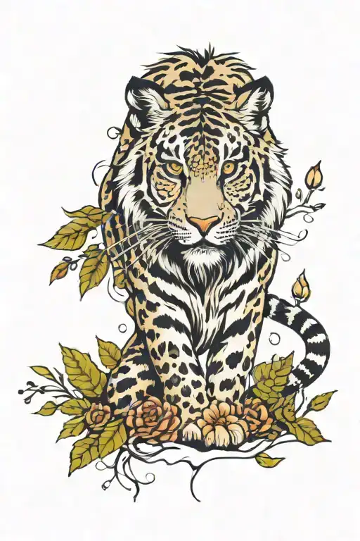 tiger snow leopard lion in a forest tattoo design idea