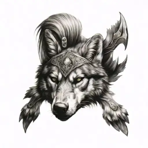 Valkyrie with wolf skin tattoo design idea