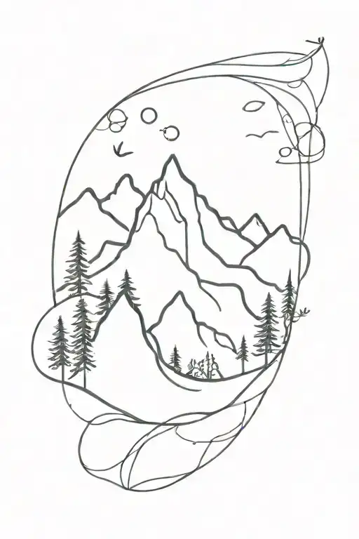 Mountain, wave, trees "second chance" tattoo design idea