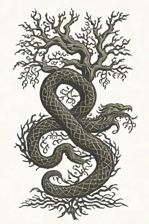 ygdrasil jormungandr runes tattoo design idea