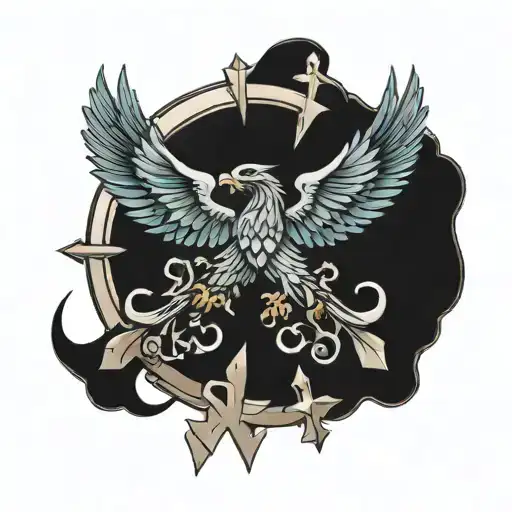 double-headed eagle and cross with crescent tattoo design idea
