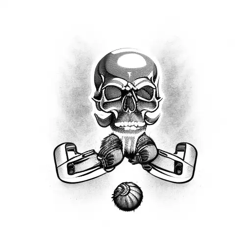 bearded skull with motorcycle handlebars and bowling pins tattoo design idea
