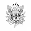Flower bouquet with a chihuahua and dachshund hidden among the petals tattoo design idea