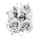 Flower bouquet with a chihuahua and dachshund hidden among the petals tattoo design idea