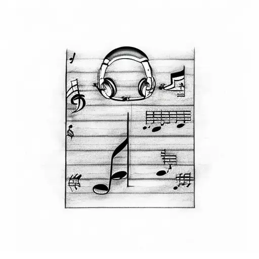 A music sheet with a hidden message formed by the letters J and W tattoo design idea