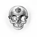 A skull wearing a Harley Davidson helmet with the number 13 on it tattoo design idea