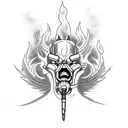 A Harley Davidson motorcycle surrounded by smoke and flames tattoo design idea