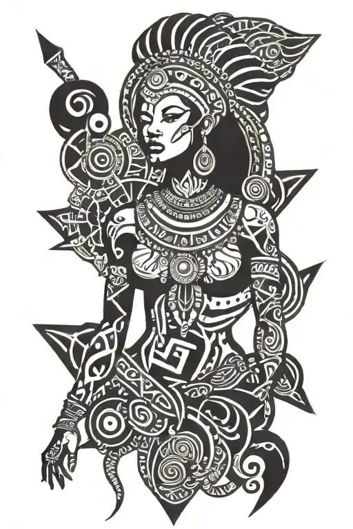 African goddess surrounded tattoo design idea