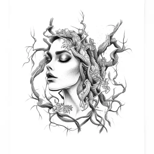 a wine vine with roots that transforms into a wine glass tattoo design idea