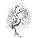 a wine vine with roots that transforms into a wine glass tattoo design idea