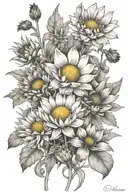 A dynamic tattoo showcasing the three stages of life through the plants Chamomile, Poppy, and Milk Thistle tattoo design idea