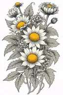 A dynamic tattoo showcasing the three stages of life through the plants Chamomile, Poppy, and Milk Thistle tattoo design idea