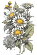 A dynamic tattoo showcasing the three stages of life through the plants Chamomile, Poppy, and Milk Thistle tattoo design idea