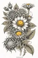 A dynamic tattoo showcasing the three stages of life through the plants Chamomile, Poppy, and Milk Thistle tattoo design idea