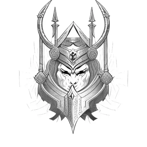 A powerful medieval warrior wearing intricate armor tattoo design idea