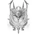 A powerful medieval warrior wearing intricate armor tattoo design idea