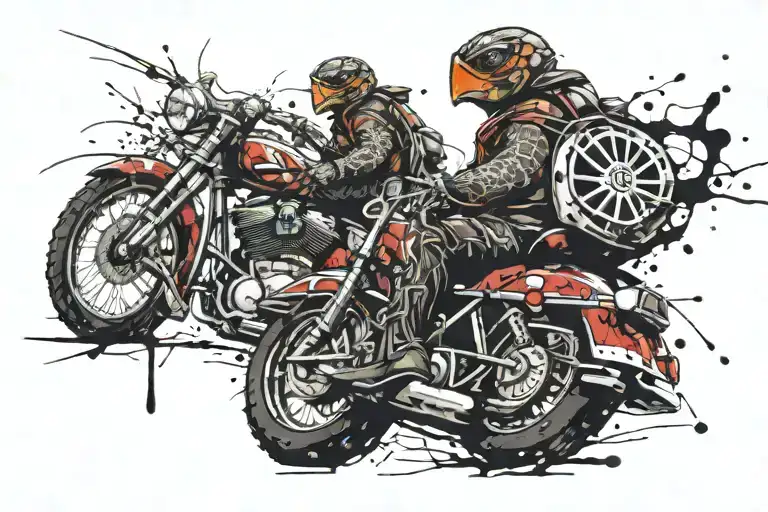 tortoise riding a harley davidson motorcycle tattoo design idea