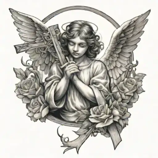 angel holding cross tattoo tattoo design idea