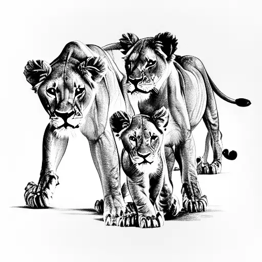 lioness and two cubs  tattoo design idea