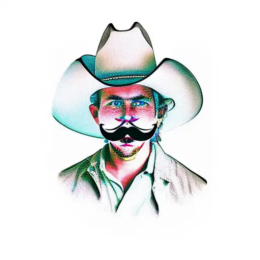 cowboy hat mustache tattoo design idea
