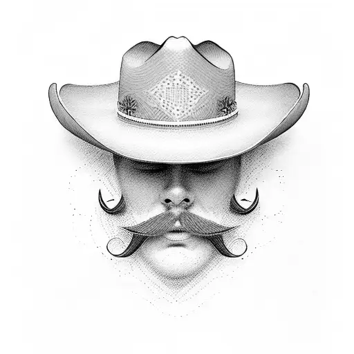 cowboy hat mustache tattoo design idea