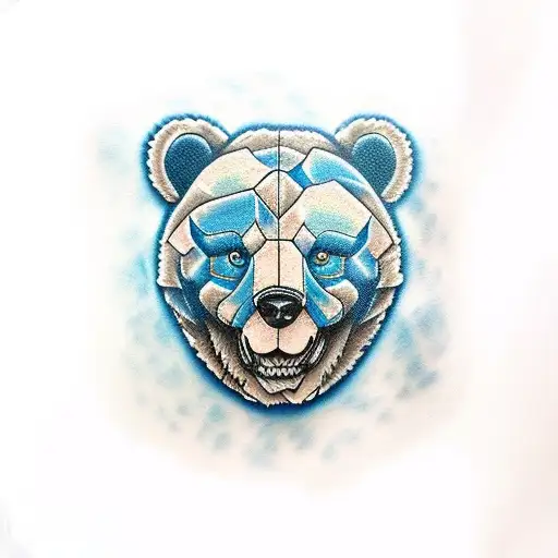 Blue teddy bear with gore face tattoo design idea