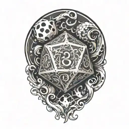 d20 dice wrapped with tentacles and ghostly flame tattoo design idea