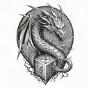 Lightning Dragon curled around dice d2 tattoo design idea