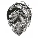 Lightning Dragon curled around dice d2 tattoo design idea