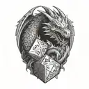 Dragon curled around dice d20 tattoo design idea
