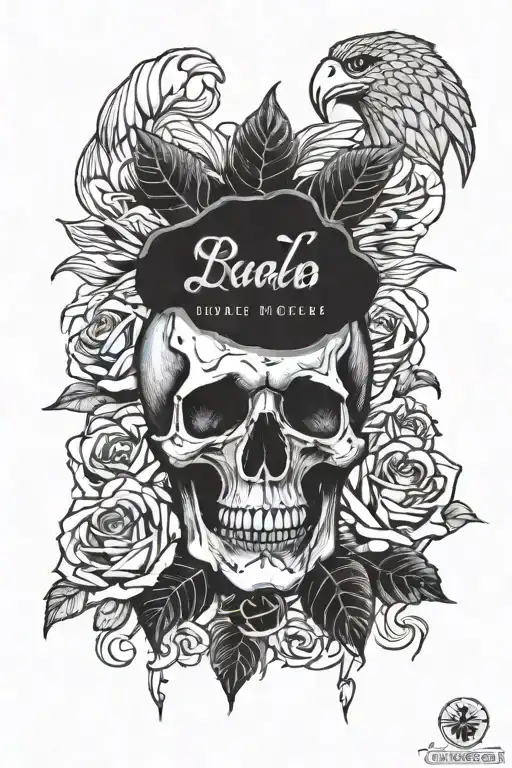 skull,roses,lion,eagle and motivational quotes writen tattoo design idea