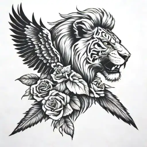 skull,roses,lion and eagle tattoo design idea