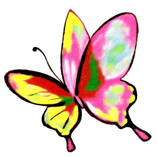 A colorful clay butterfly emerging from an artist's palette tattoo design idea
