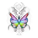 A whimsical sketch-style tattoo of an LGBT rainbow made of butterflies tattoo design idea