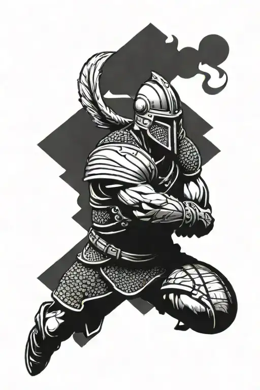 A basketball player with Viking armor and helmet, symbolizing strength and resilience tattoo design idea