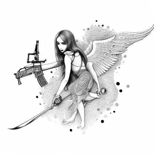 angel with ak 47 tattoo design idea