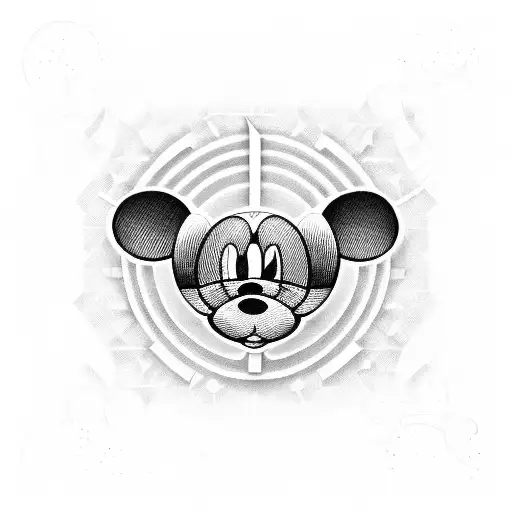 A geometric pattern incorporating Mickey Mouse ears and musical notes, with a dyslexia ribbon hidden within tattoo design idea