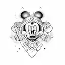 A geometric pattern incorporating Mickey Mouse ears and musical notes, with a dyslexia ribbon hidden within tattoo design idea